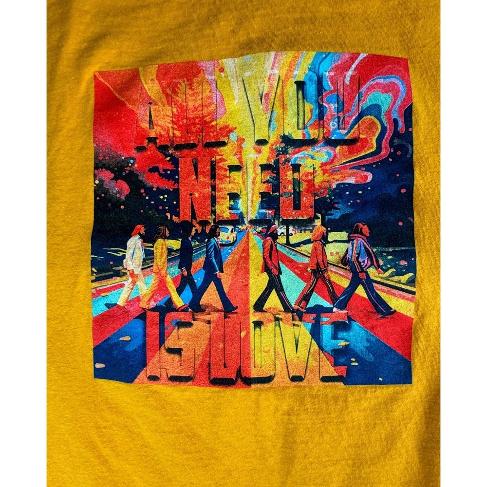 The Beatles Band Crew Shirt Abbey Road All You Need Is Love Long Sleeve Yellow L